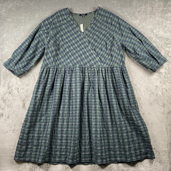 Madewell Dresses & Skirts - Madewell Dress Womens 1X Green Blue Marianna Puff Sleeve Mini Plaid Heritage NWT